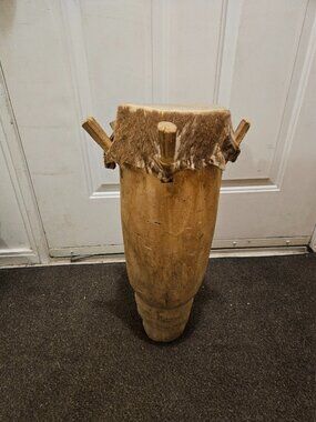 Authentic Tribal log drum with stretched leather hide